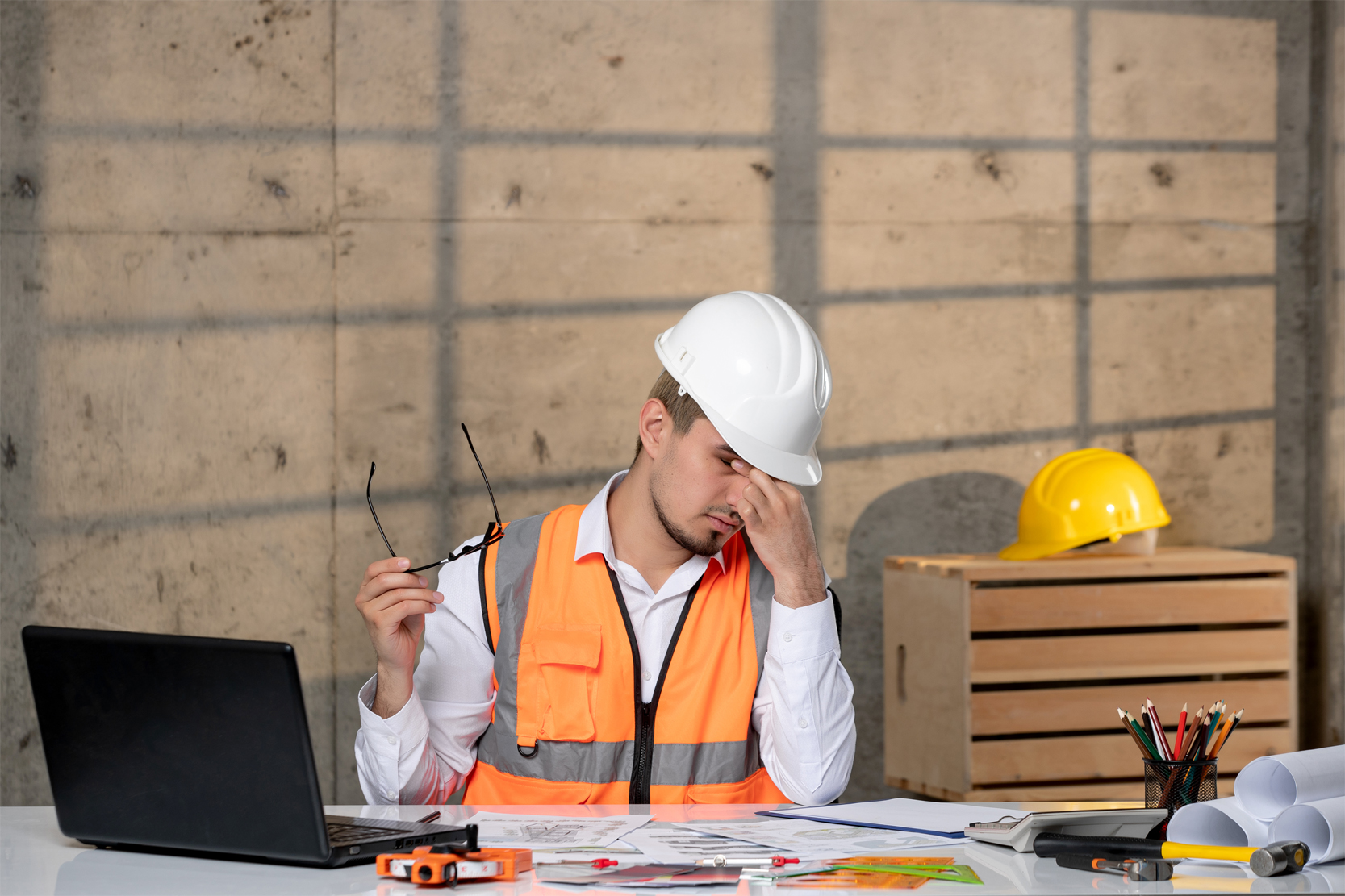 engineer civil worker in helmet and vest smart young handsome cute guy